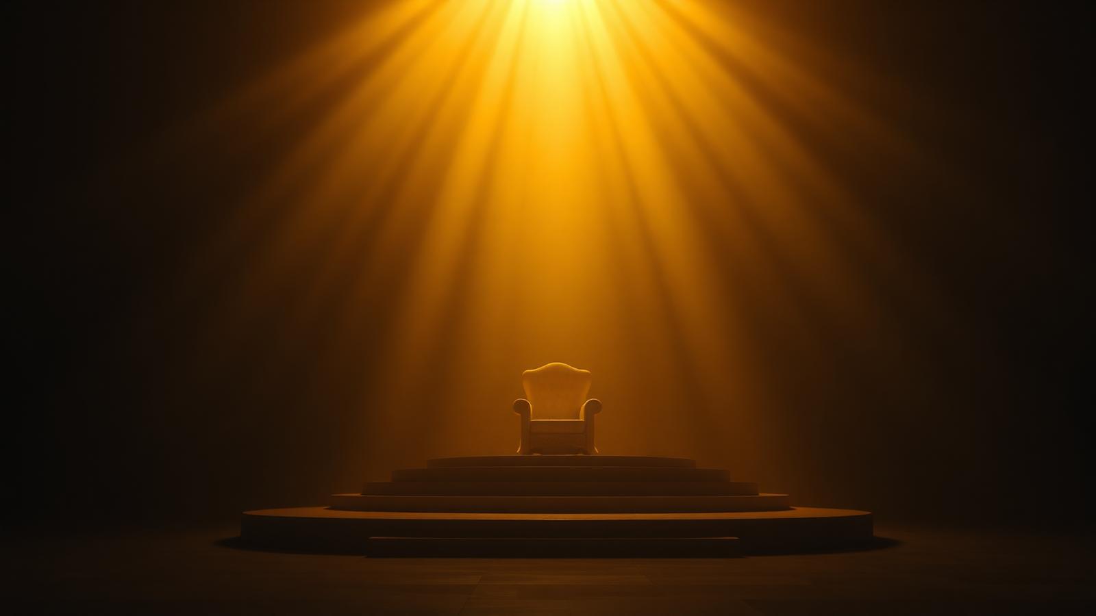 A throne of pure light in silence, surrounded by serene golden radiance